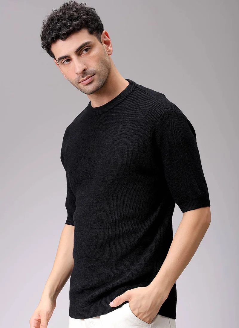The Indian Garage Co Men Relaxed Fit Textured Crew Neck Sweater