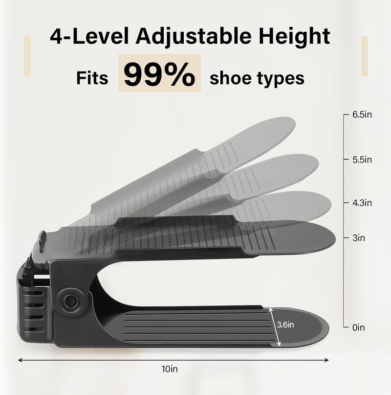 ZNCMRR Shoe Slots Organizer for Closet 20 Pack Adjustable Shoe Stacker Space Saver,Double Layer Shoe Rack Organizer Holder Black - Image 2