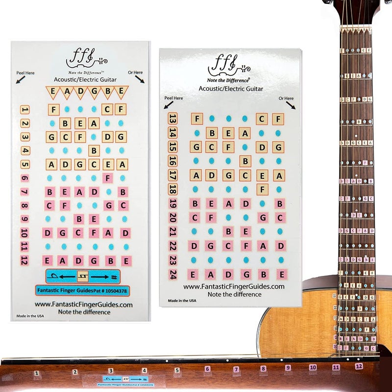 FFG NOTE THE DIFFERENCE Fantastic Finger Guide for Acoustic & Electric Guitars | Fretboard Stickers | Learn to Play Guitar | Frets 1-24