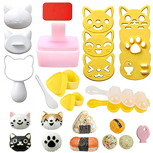 BANBALLON Cute Cat Rice Ball Molds 6 Sets Sushi Molds Bento Box Accessories Kits with 1PC Musubi Maker Press Mold, 2PCS Gimbap Molds Triangle and 1PC Rice Ball Mold Shaker for DIY Fun Lunch Box Picnic Tool - Image 1