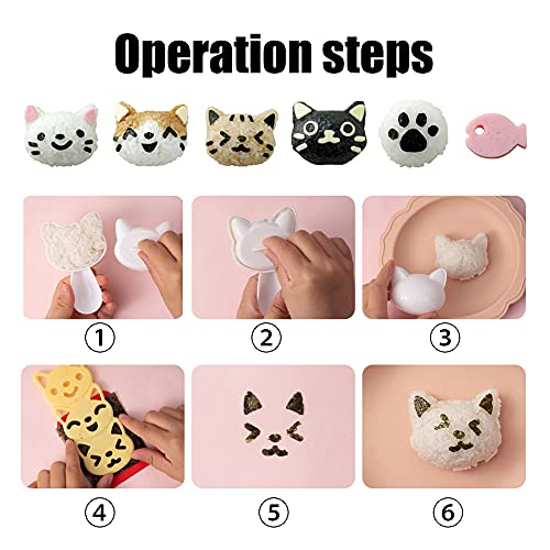 BANBALLON Cute Cat Rice Ball Molds 6 Sets Sushi Molds Bento Box Accessories Kits with 1PC Musubi Maker Press Mold, 2PCS Gimbap Molds Triangle and 1PC Rice Ball Mold Shaker for DIY Fun Lunch Box Picnic Tool - Image 5