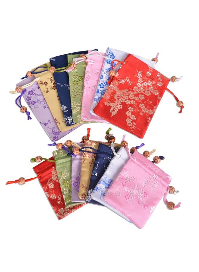Baitaihem 14 Pcs Brocade Pounch Chinese Drawstring Jewelry Gift Bag Mixed Colors Random Pattern - Image 1