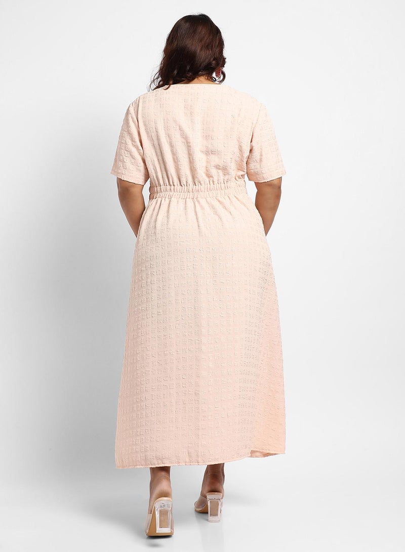Instafab Plus Women's Beige Wrapped Neck Dress - Image 3
