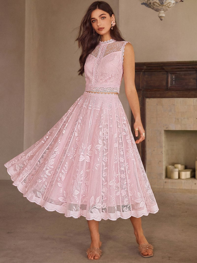 SIMPLEE Elegant Lace Midi Dress with Embroidery | Perfect for cocktail parties, holiday weddings, evening events, casual summer parties, and beach vacations. - Image 2