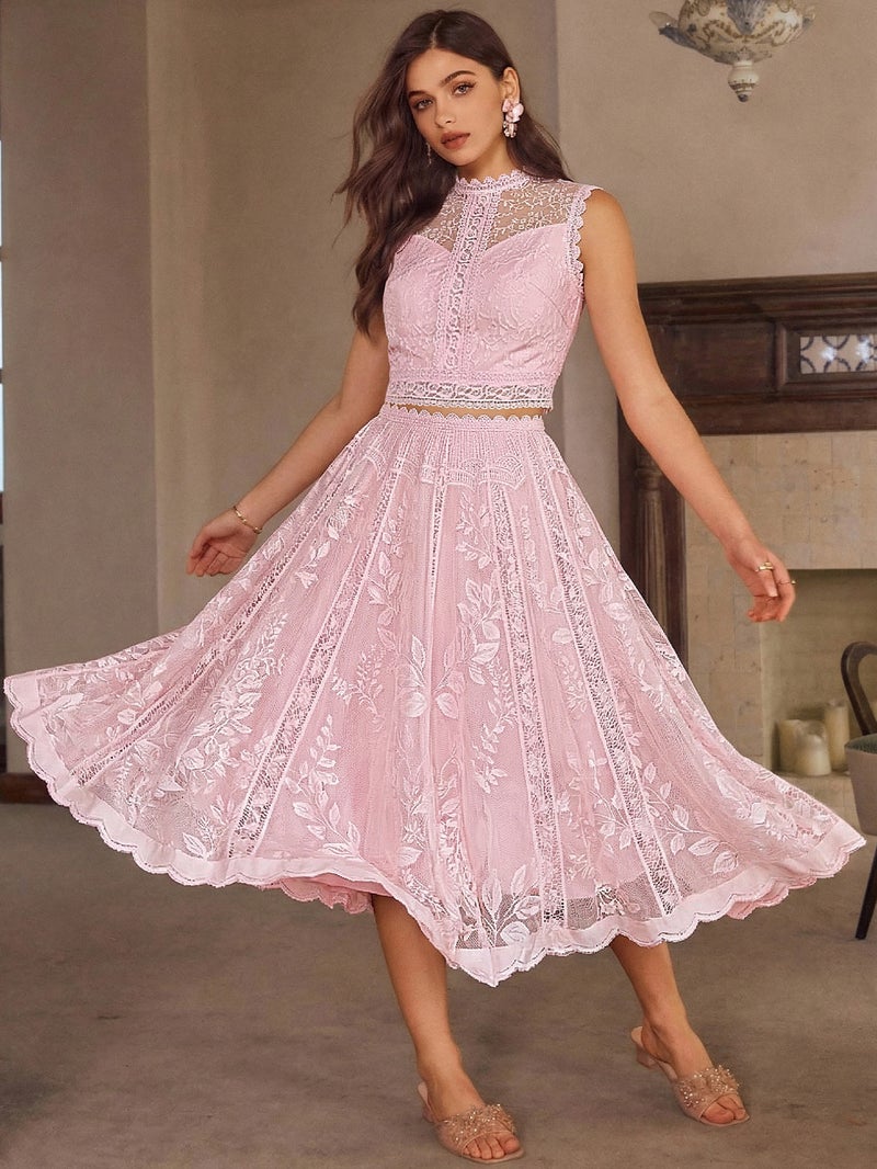 SIMPLEE Elegant Lace Midi Dress with Embroidery | Perfect for cocktail parties, holiday weddings, evening events, casual summer parties, and beach vacations. - Image 1