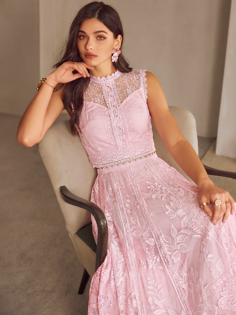 SIMPLEE Elegant Lace Midi Dress with Embroidery | Perfect for cocktail parties, holiday weddings, evening events, casual summer parties, and beach vacations. - Image 3
