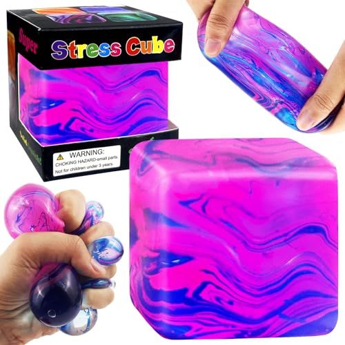 YVBBHE Fidget Cube Squishy Toys Squeeze Stress Balls for Kids Adults Squishies Anxiety Relief Maltose Ball Ice Squishys Sugar Sensory Toy for ADHD Autism Novel Design Cool Colorful Fidgets Cubes Blue - Image 1