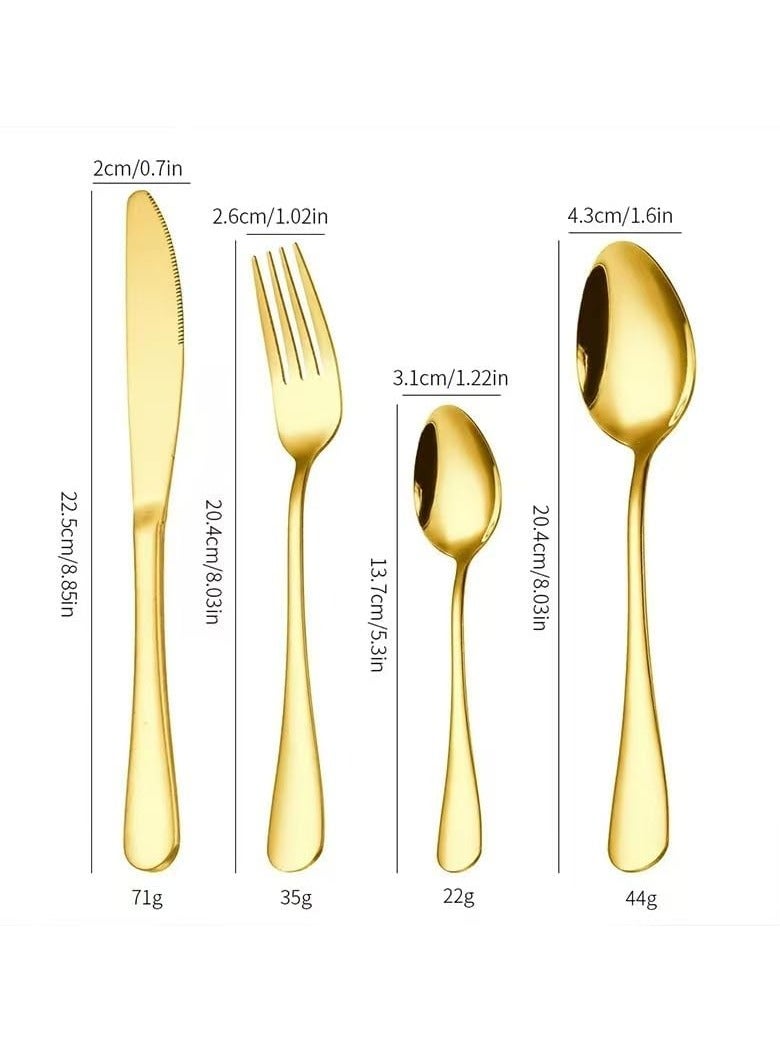 يو كيه آر طقم أدوات مائدة فاخر من الفولاذ المقاوم للصدأ باللون الذهبي من UKR، مكون من 16 قطعة، في صندوق هدايا ذهبي - طقم أدوات مائدة فضية فاخر لأربعة أشخاص، آمن للاستخدام في غسالة الأطباق، أدوات مائدة عصرية للمنزل أو الحفلات أو الهدايا (16) - Image 2