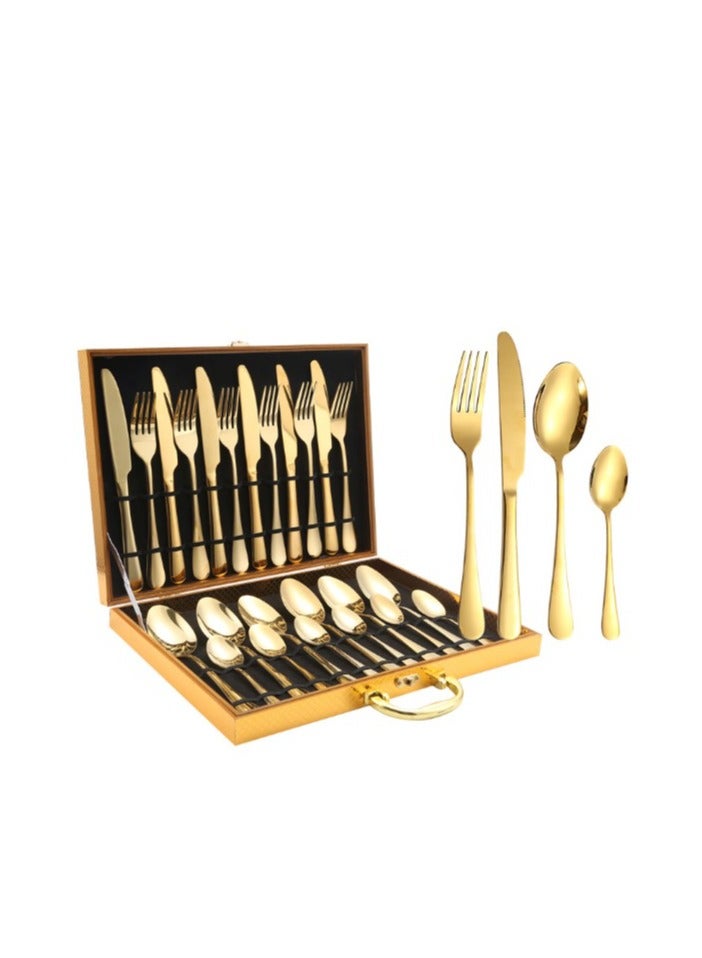 يو كيه آر طقم أدوات مائدة فاخر من الفولاذ المقاوم للصدأ باللون الذهبي من UKR، مكون من 16 قطعة، في صندوق هدايا ذهبي - طقم أدوات مائدة فضية فاخر لأربعة أشخاص، آمن للاستخدام في غسالة الأطباق، أدوات مائدة عصرية للمنزل أو الحفلات أو الهدايا (16) - Image 3
