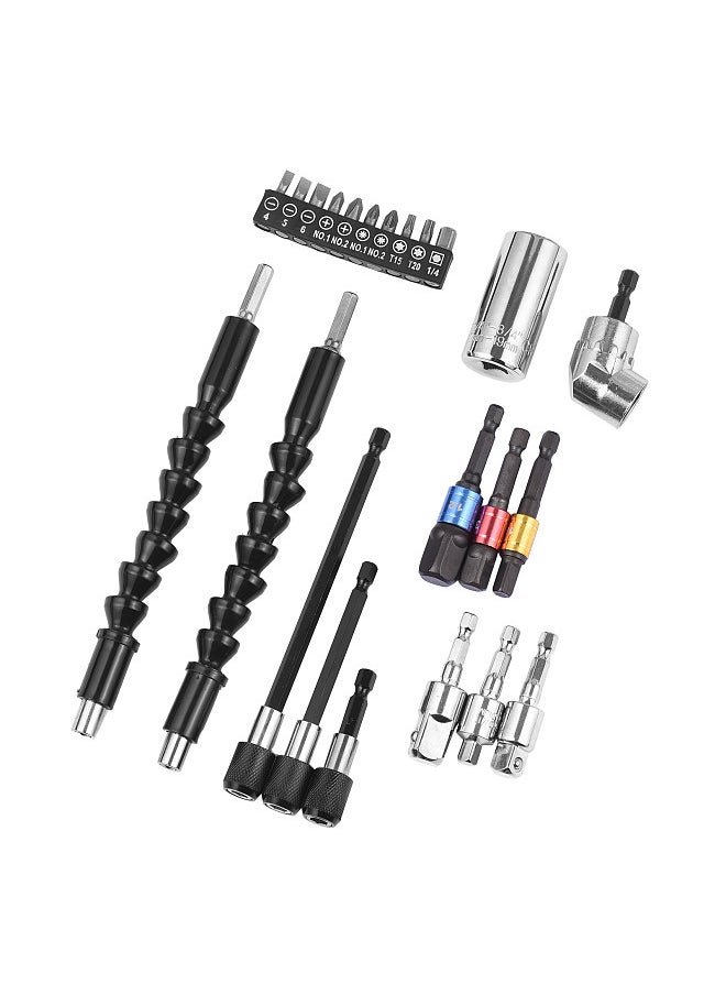 Generic - 23pcs Wrench Socket Extension Bar Kit Universal Socket Wrench Tool Set Hex Shank 105°Right Angle Adapter Drill Attachment and Die Pipe Wrench Flexible Drill Bits Soft Shaft Drill Bit - Image 1
