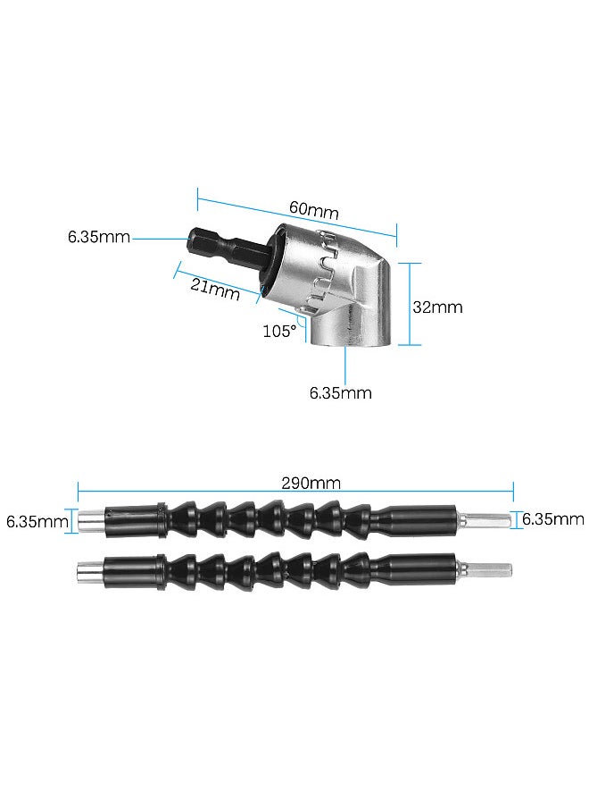 Generic - 23pcs Wrench Socket Extension Bar Kit Universal Socket Wrench Tool Set Hex Shank 105°Right Angle Adapter Drill Attachment and Die Pipe Wrench Flexible Drill Bits Soft Shaft Drill Bit - Image 1