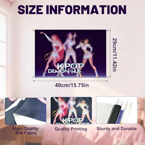 IIDEA Kpop Wall Scrolls Poster Backdrop,K Pop Themed Birthday Decorations Party Supplies,Demon Durable Hanging Banner Wall Art for Kids Photo Booth Hunters Props Decor for College Dorm Bedroom,16x11.6 Inch - Image 2