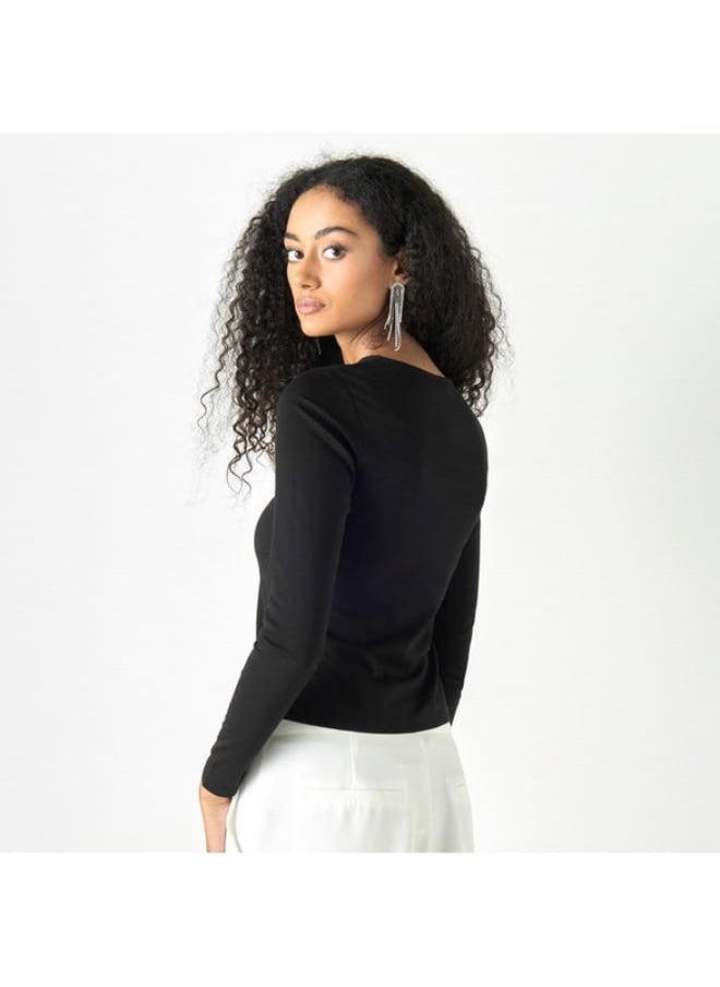 2Xtremz - 2Xtremz Embellished T-shirt with Cut-Out Detail and Long Sleeves - Image 1