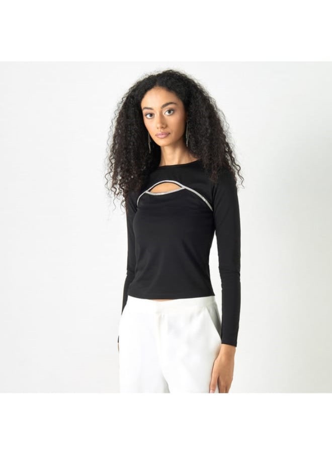 2Xtremz - 2Xtremz Embellished T-shirt with Cut-Out Detail and Long Sleeves - Image 1