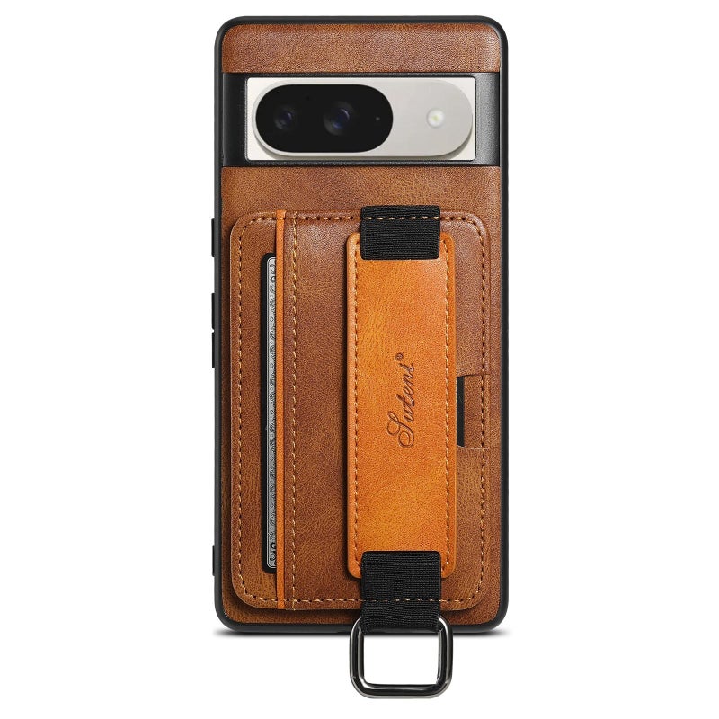 Suteni For Googel Pixel 10 H13 Card Wallet Wrist Strap Holder Pu Phone Case(Brown) - Image 1