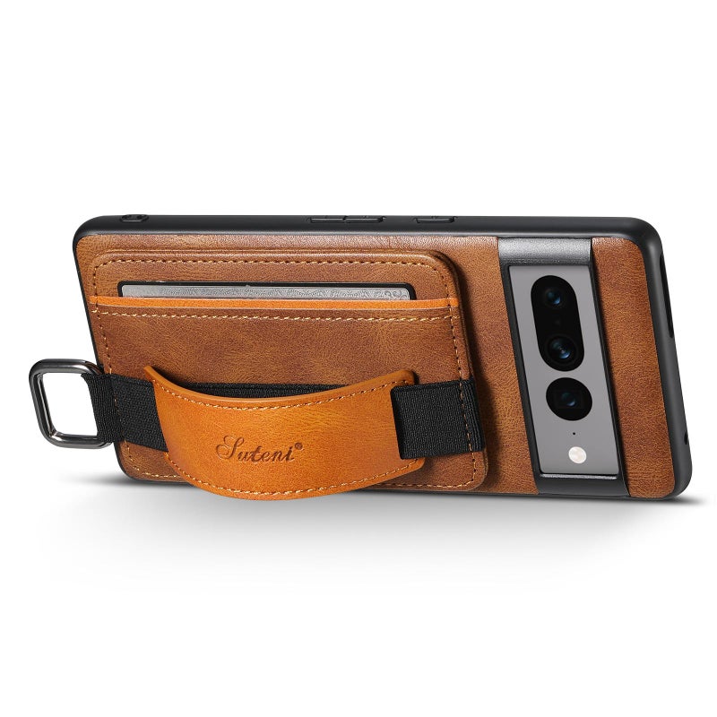 Suteni For Googel Pixel 10 H13 Card Wallet Wrist Strap Holder Pu Phone Case(Brown) - Image 2