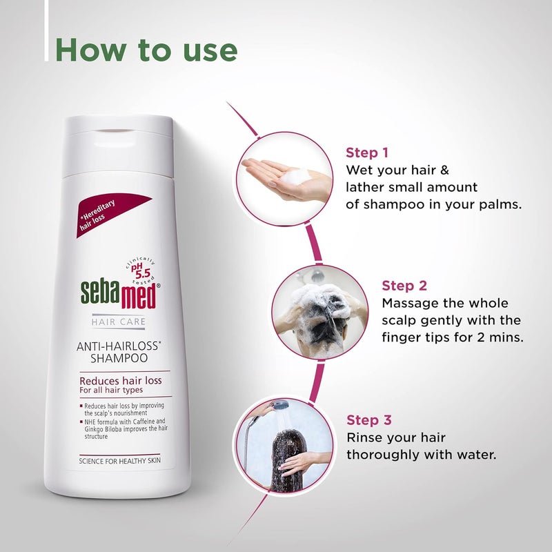 Sebamed Anti Hairloss Shampoo 200Ml  Ph 55  Reduces Hairloss  Caffeine  Gingko Biloba  All Hair Types  Pack of 3 - Image 5
