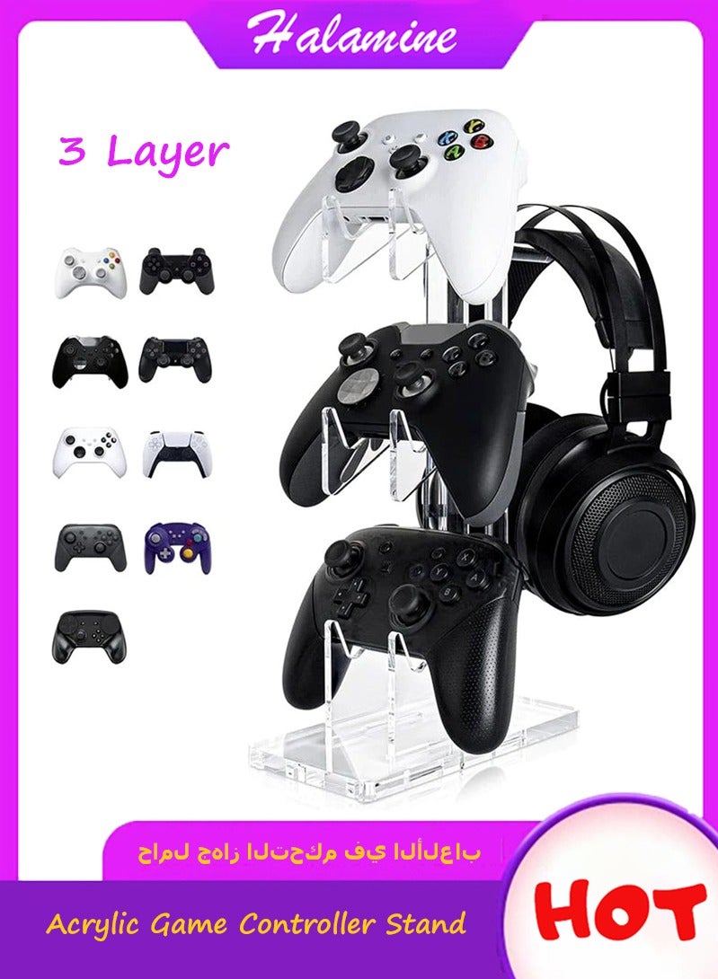 Halamine 3 Layer Acrylic Universal Game Controller Stand, PS5 Xbox ONE Switch Controller Stand, Gaming Accessory, Non-Slip Stable Acrylic Transparent Headset Holder - Image 1