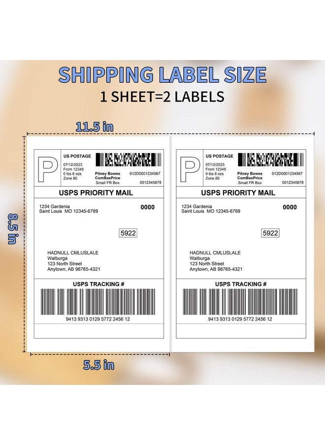 Half Sheet Shipping Labels 8.5x5.5 Inches, FungLam Half Page Labels, 8.5”x11” Self Adhesive Shipping Labels for Laser&Inkjet Printers, White Mailing Address Labels, 2 Labels Per Sheet, 50 Labels.