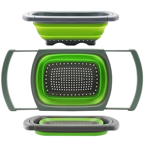 Qimh Colander collapsible, Colander Strainer Over The Sink Vegetable Fruit Strainer Basket (6 Quart) with Extendable Handles, New Kitchen Essentials - Image 1