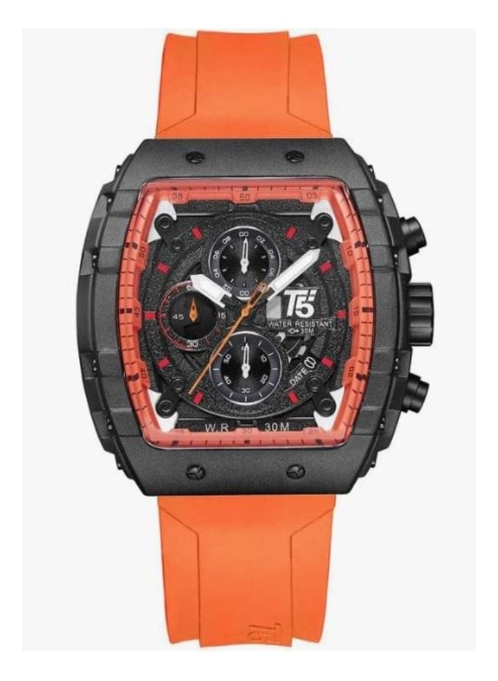 T5 Men's Orange and Black Chronograph Silicone Strap Watch - Image 1