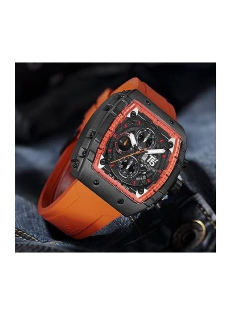 T5 Men's Orange and Black Chronograph Silicone Strap Watch - Image 2