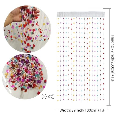 ave split Beaded Curtain Doorways Acrylic Hanging Heart shape Door Beads String Curtains Tassel Room Divider Screen Decor for Doorway Window Living Room Wedding (043heart colorful, 39 inch x 78.7 inch) - Image 4