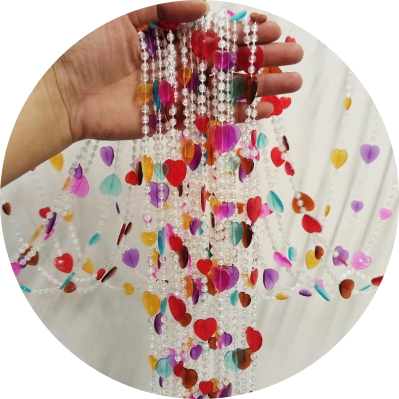 ave split Beaded Curtain Doorways Acrylic Hanging Heart shape Door Beads String Curtains Tassel Room Divider Screen Decor for Doorway Window Living Room Wedding (043heart colorful, 39 inch x 78.7 inch) - Image 3