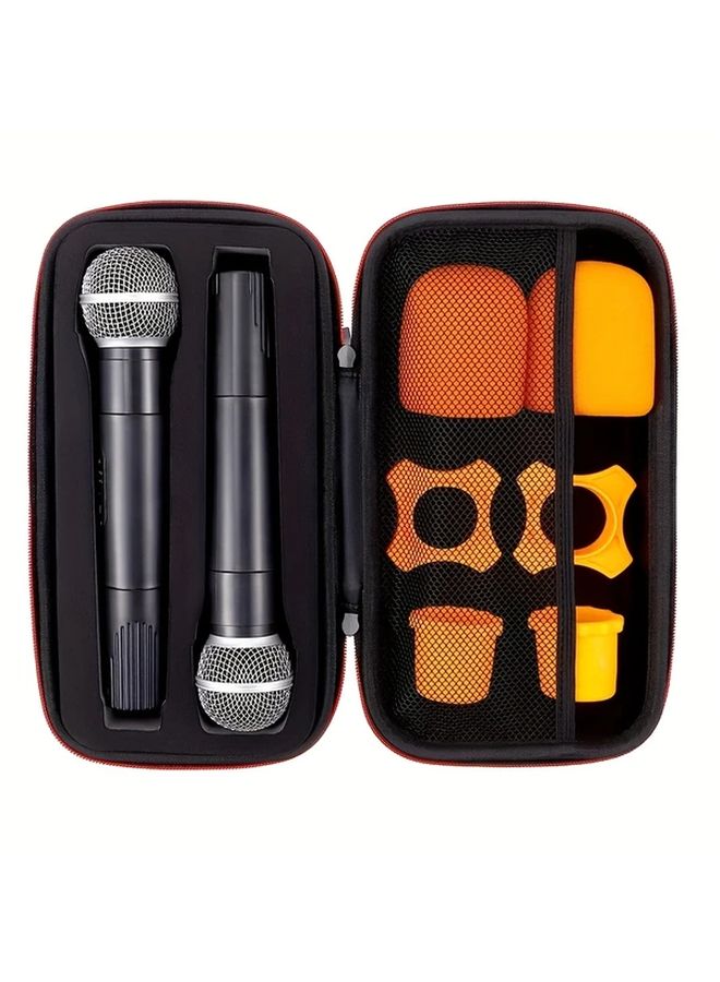 Black Durable EVA Portable Microphone Case Zippered Organizer with Multiple Compartments - Image 2