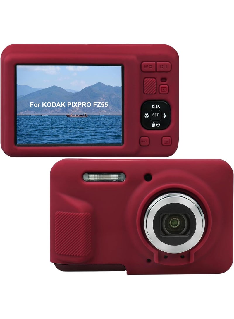 حافظة واقية لكاميرا كوداك PIXPRO FZ55 الرقمية، غطاء سيليكون ناعم FZ55 مع غطاء عدسة قابل للإزالة، أحمر (حافظة فقط) - Image 1