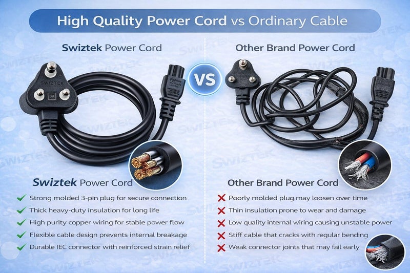 Swiztek Laptop Power Cord 1.5 Meter | 3-Pin Charger Cable for Dell, HP, Lenovo, Acer, Asus, Sony, Toshiba | Replacement Power Cable with Indian Plug - Image 4