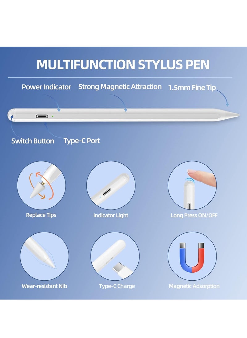 Generic - Stylus Pen, for Apple iPad Pro 2021 11/12.9 inch (2018-2022), 6th/7th/8th Generation, Air 4th/3rd, Mini 5th, Magnetic iPad - White - Image 1
