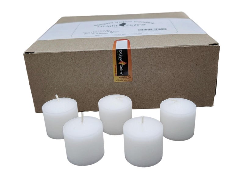 D'light Online 10 Hour Burn Time Unscented White Votive Candles - Bulk Mini Candles for Birthdays, Baby Shower, Restaurants, Home Decoration and Weddings (White, Set of 72) - Image 1
