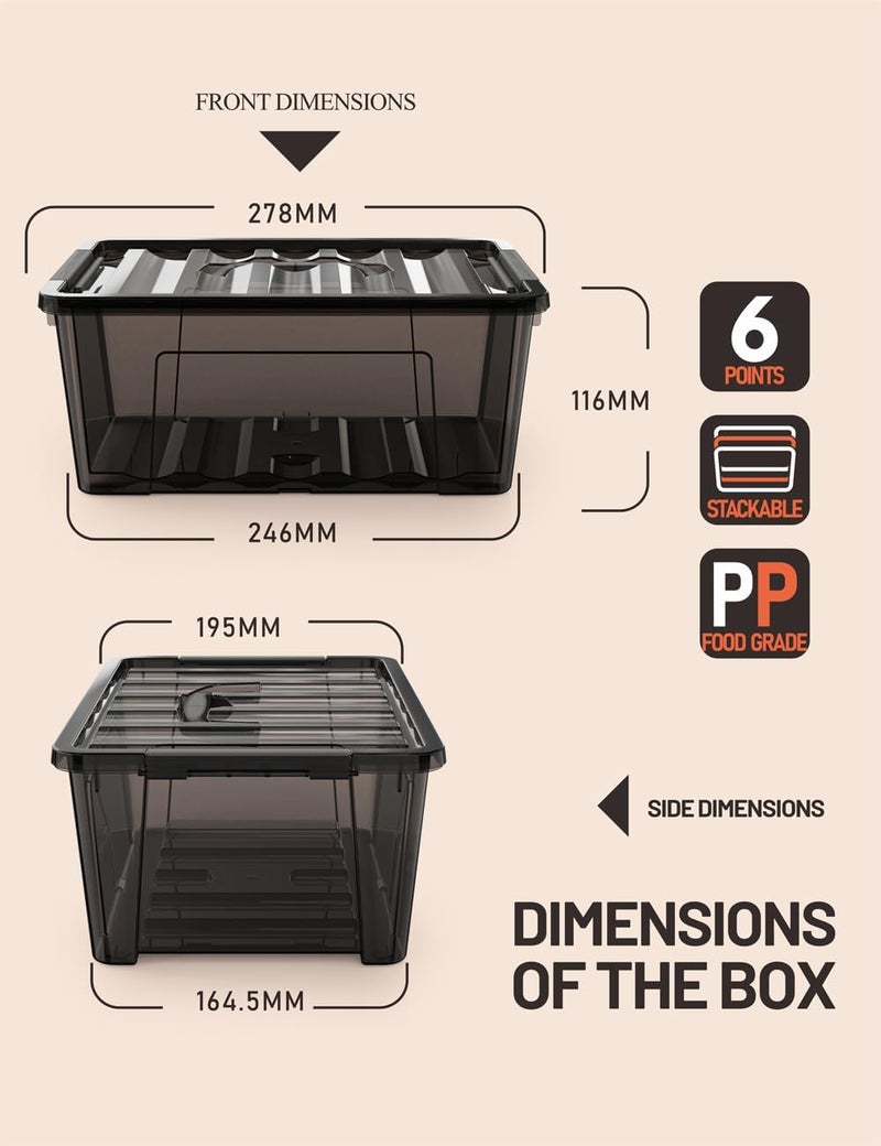 WYT 5-Quart Small Plastic Storage Container Bin with Secure Lids and Latch Buckles, Black Clear Durable Stackable Nestable Organizin, 6-Pack - Image 2