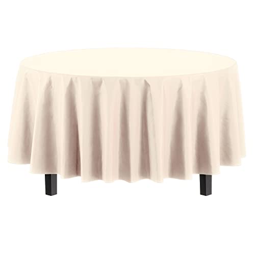 Party Solids 12-Pack Premium Plastic 84-Inch Round Tablecloth, Ivory - Image 2