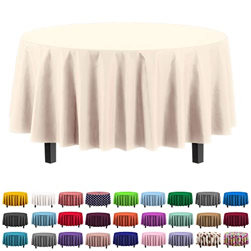 Party Solids 12-Pack Premium Plastic 84-Inch Round Tablecloth, Ivory - Image 1