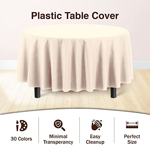 Party Solids 12-Pack Premium Plastic 84-Inch Round Tablecloth, Ivory - Image 3