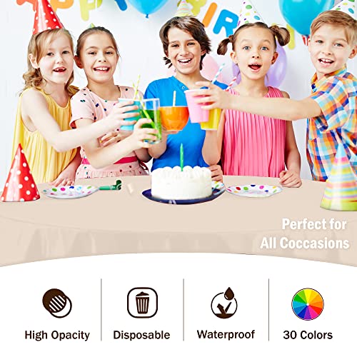 Party Solids 12-Pack Premium Plastic 84-Inch Round Tablecloth, Ivory - Image 5