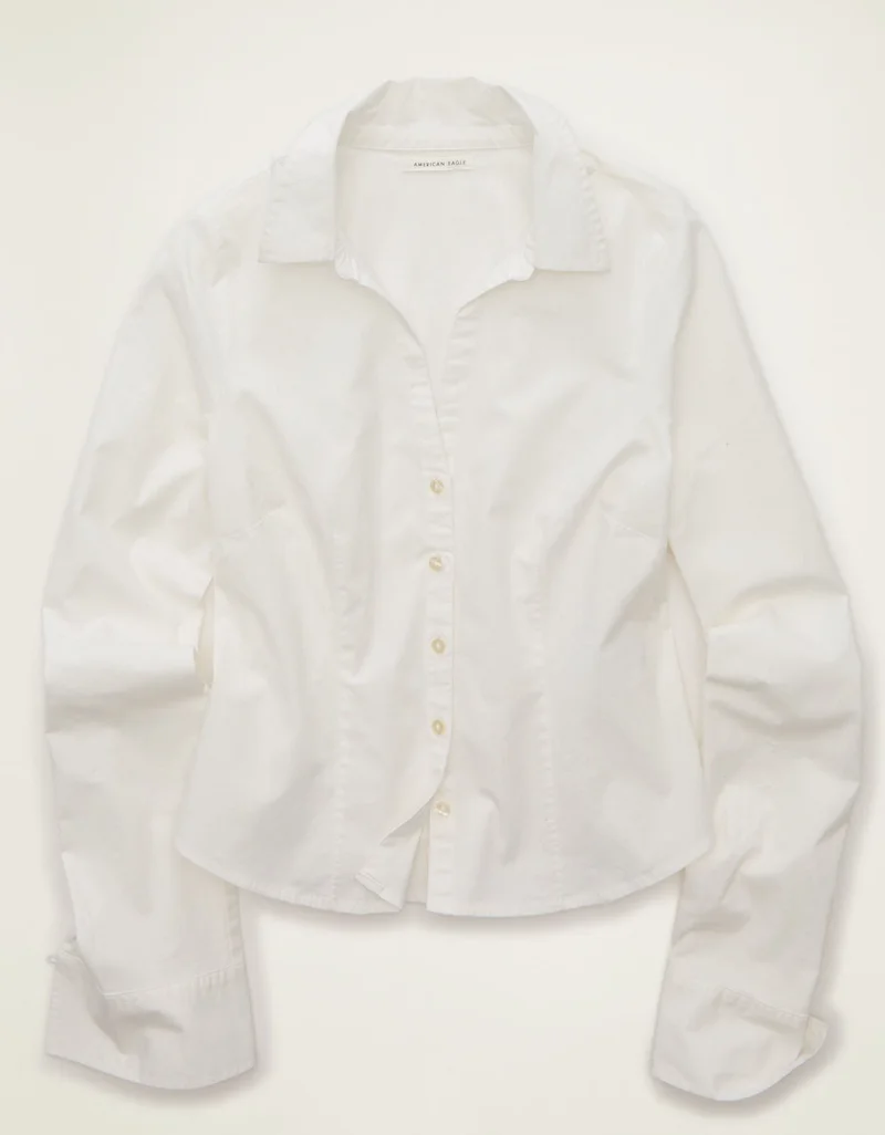 American Eagle  AE Fitted Poplin Button-Up Shirt for Women | Best Price UAE