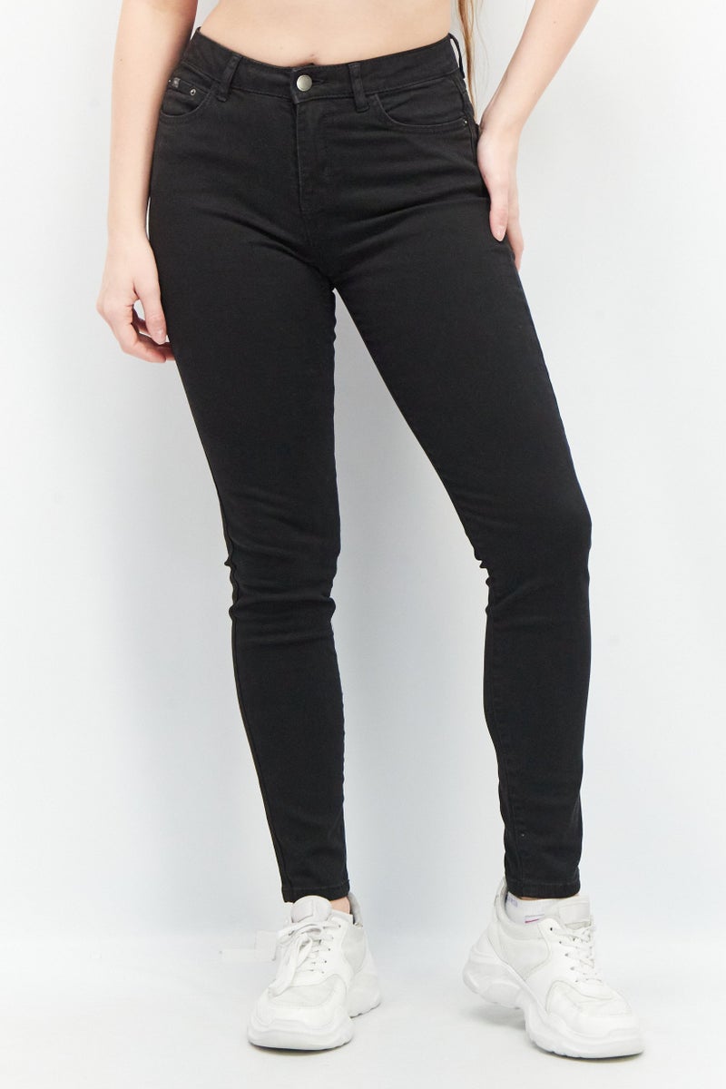 EDC Women Skinny Fit Solid Non Stretchable Denim Jeans, Black - Image 1