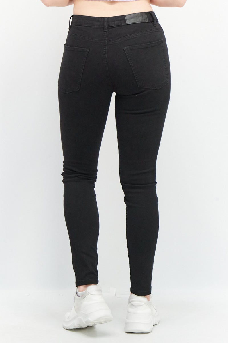 EDC Women Skinny Fit Solid Non Stretchable Denim Jeans, Black - Image 3