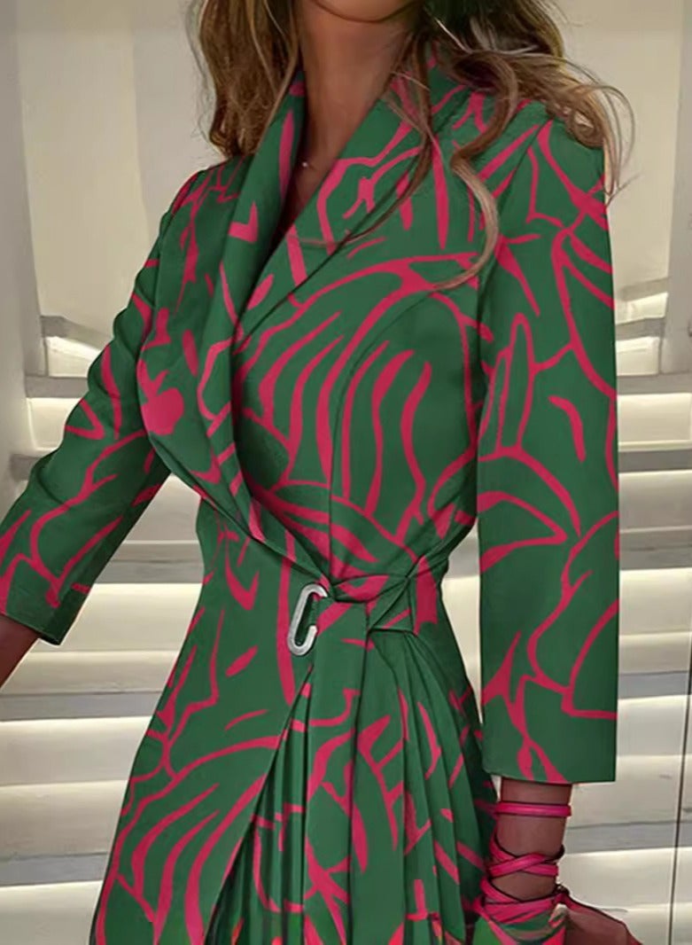 Shougu New Belt Collection Pleated Suit Collar Dress  - Image 1