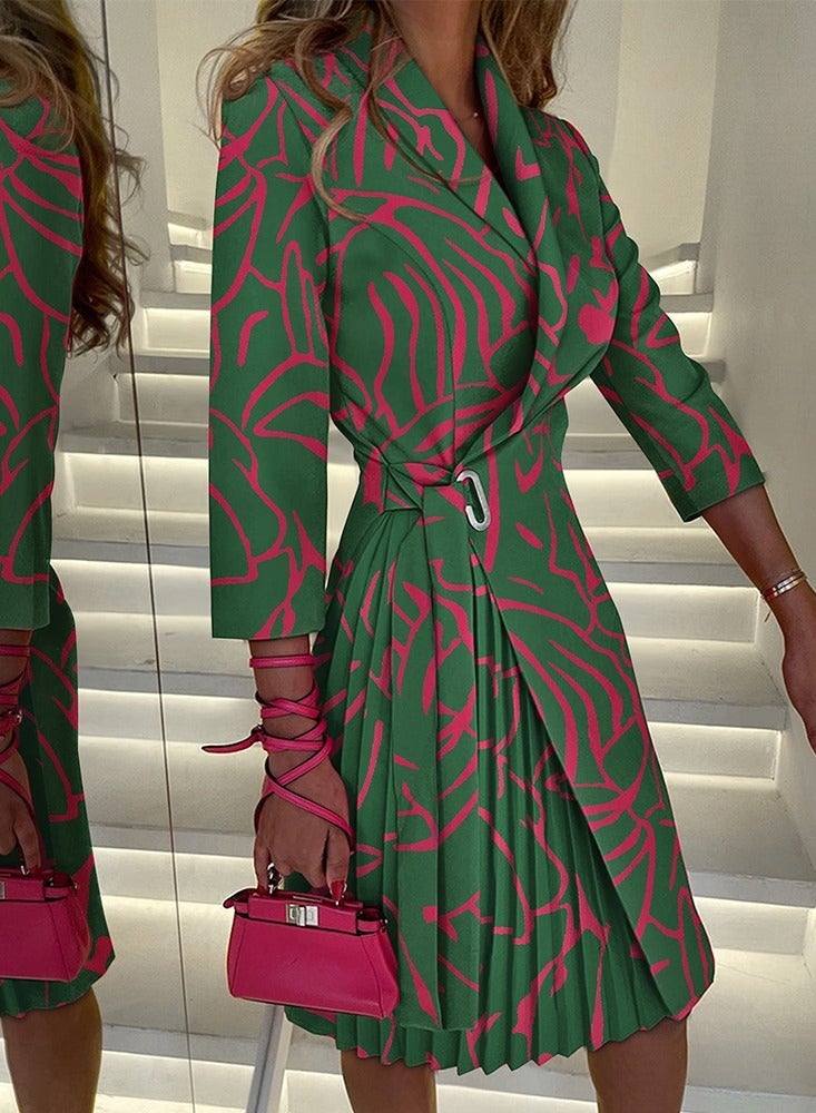 Shougu New Belt Collection Pleated Suit Collar Dress  - Image 2
