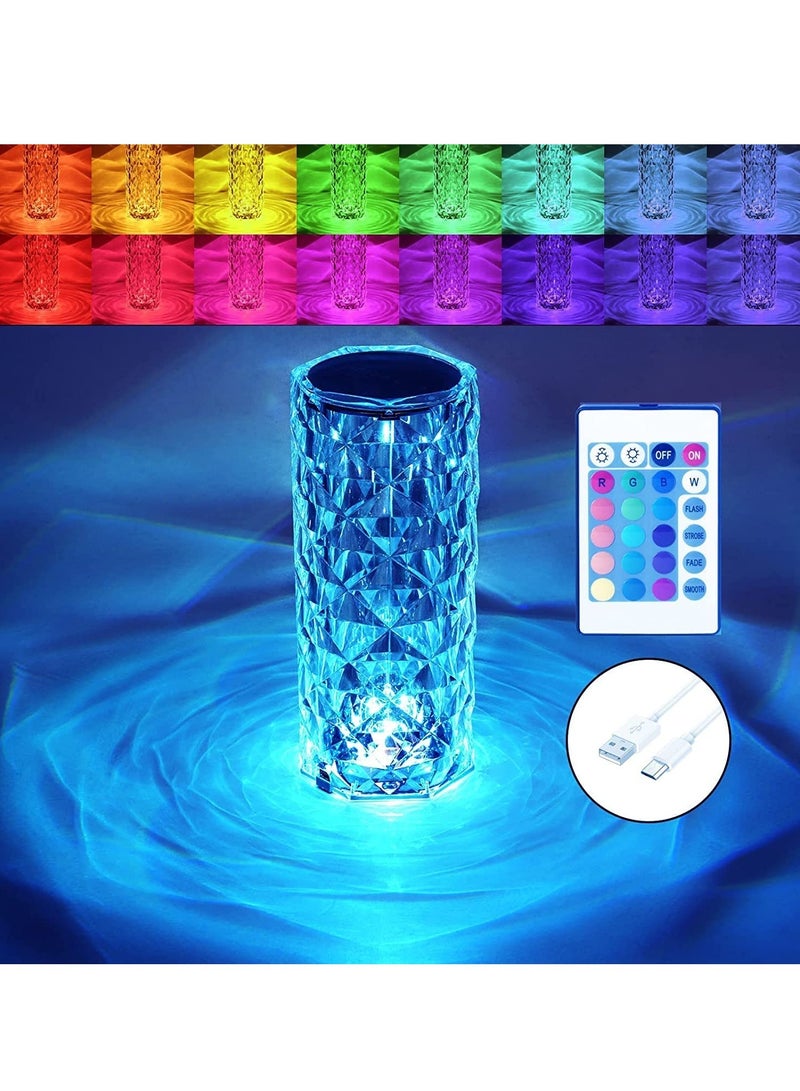 ELTRAZONE Crystal Diamond Table Lamp, Touch Control Bedside Lamp with USB Port, 16 Dimmable Color Changing Creative Romantic Rose Acrylic LED Light for Bedroom Living Room, Kids Room, Office, 1500mAH, 480g - Image 1
