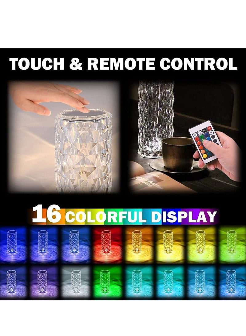 ELTRAZONE Crystal Diamond Table Lamp, Touch Control Bedside Lamp with USB Port, 16 Dimmable Color Changing Creative Romantic Rose Acrylic LED Light for Bedroom Living Room, Kids Room, Office, 1500mAH, 480g - Image 2