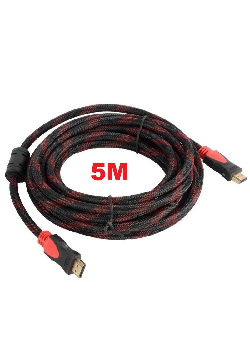 HDMI Male to HDMI Male Cable – 5M (Red & Black Braided) - Image 2