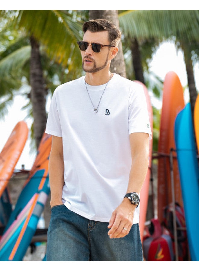Smooth & Cool Ice Silk Cotton Short-sleeve T-shirt For Men - 2025 Summer Letter Embroidery Round Neck Casual Tee - Image 1