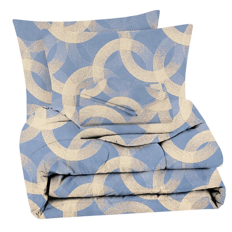 BSB مجموعة لحاف BSB HOME 350TC قطن جليدي بحجم كينغ للسرير المزدوج مع 1 ملاءة مسطحة وغطائي وسادة كينغ، مجموعة مفروشات 4 قطع (90x90 بوصة، أكوا وبيج) - Image 1