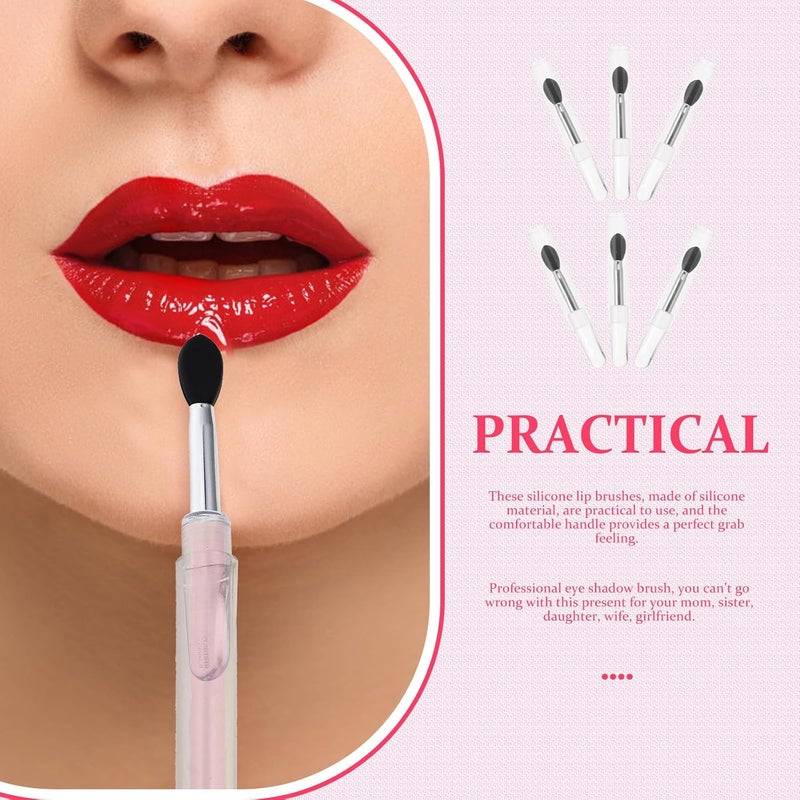 Silicone Lip Balm Brush Set with Cap, 6pcs Cosmetic Lipstick Applicator and Eyeshadow Brush Tools for Makeup Application and Lip Mask Use - Image 5