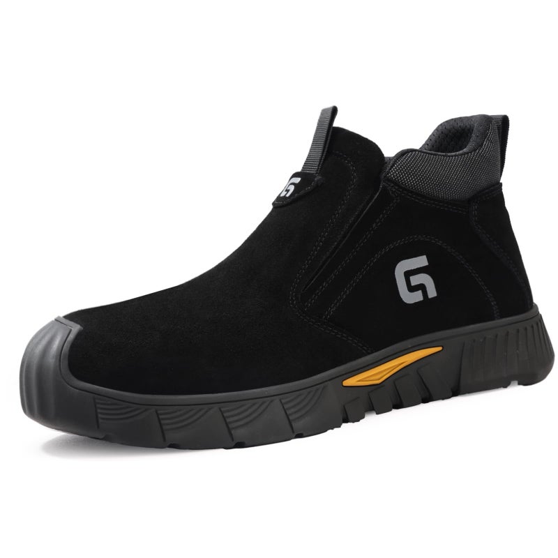 GLANOUDUN Welding Work Boots for Men - Black Mid-Cut Slip on Steel Toe Shoes - Indestructible Steel Toe Boot for Welder Protective - ASTM Certified Safety Footwear for Construction & Industrial Use - Image 1